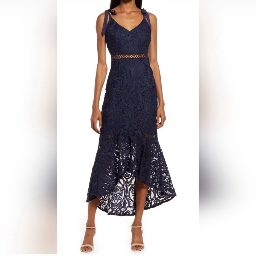 Lulus Won Your Heart Out Navy Lace Dress NWT